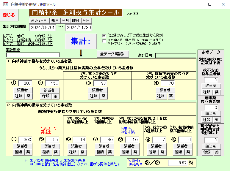 向精神薬多剤投与集計ツールのスクリーンショット